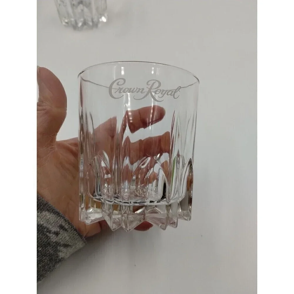 LOT Of 2—CROWN ROYAL Starburst White Cursive Logo Rocks Glasses ITALY Vintage